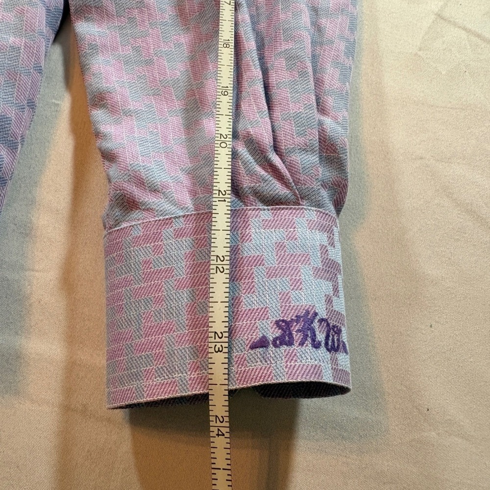 Mahtanis Hong Kong Custom Tailored Dress Shirt Mens M Purple Geometric Pattern - Picture 8 of 9